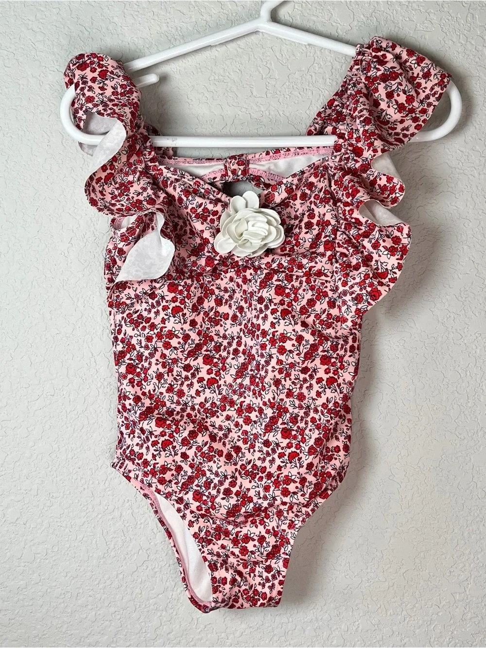 Janie and Jack Pink Floral One-Piece Ruffle Swimsuit